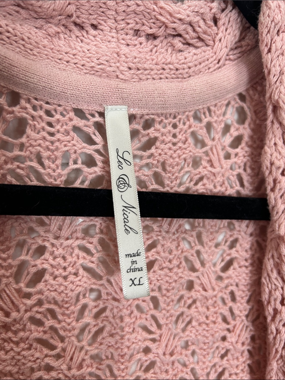 Leo & Nicole Dusty Pink Open-Front Lace Knit Cotton Blend Cardigan - Picture 2 of 10